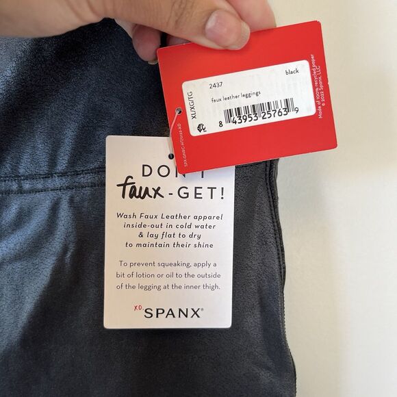 Spanx Faux Leather Leggings Black High Waisted Ankle Length Stretch XL NWT’s - Picture 5 of 8